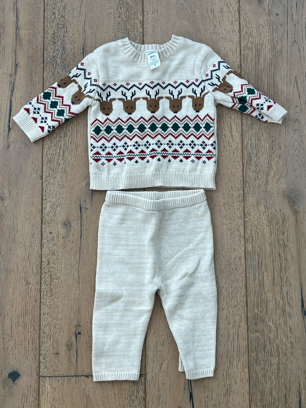 Baby Boy Girl Neutral Christmas Holiday Sweater Knit 6 months Reindeer Cream